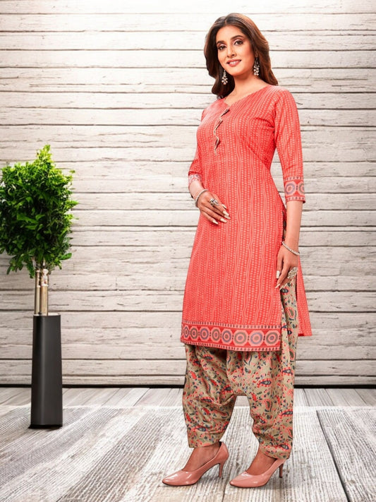 Red Kurta, Patiala & Dupatta Set | Self Design