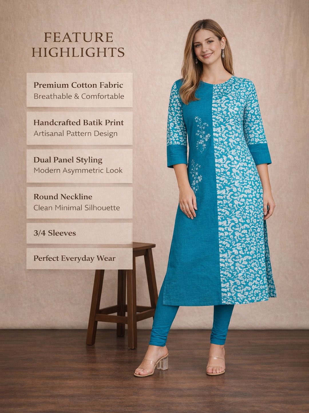 Blue Block Print Cotton Kurta