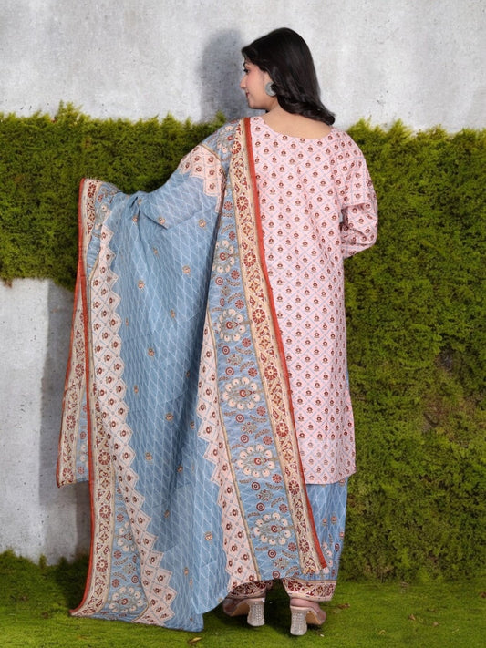 Beige Kurta, Patiala & Dupatta Set | Printed