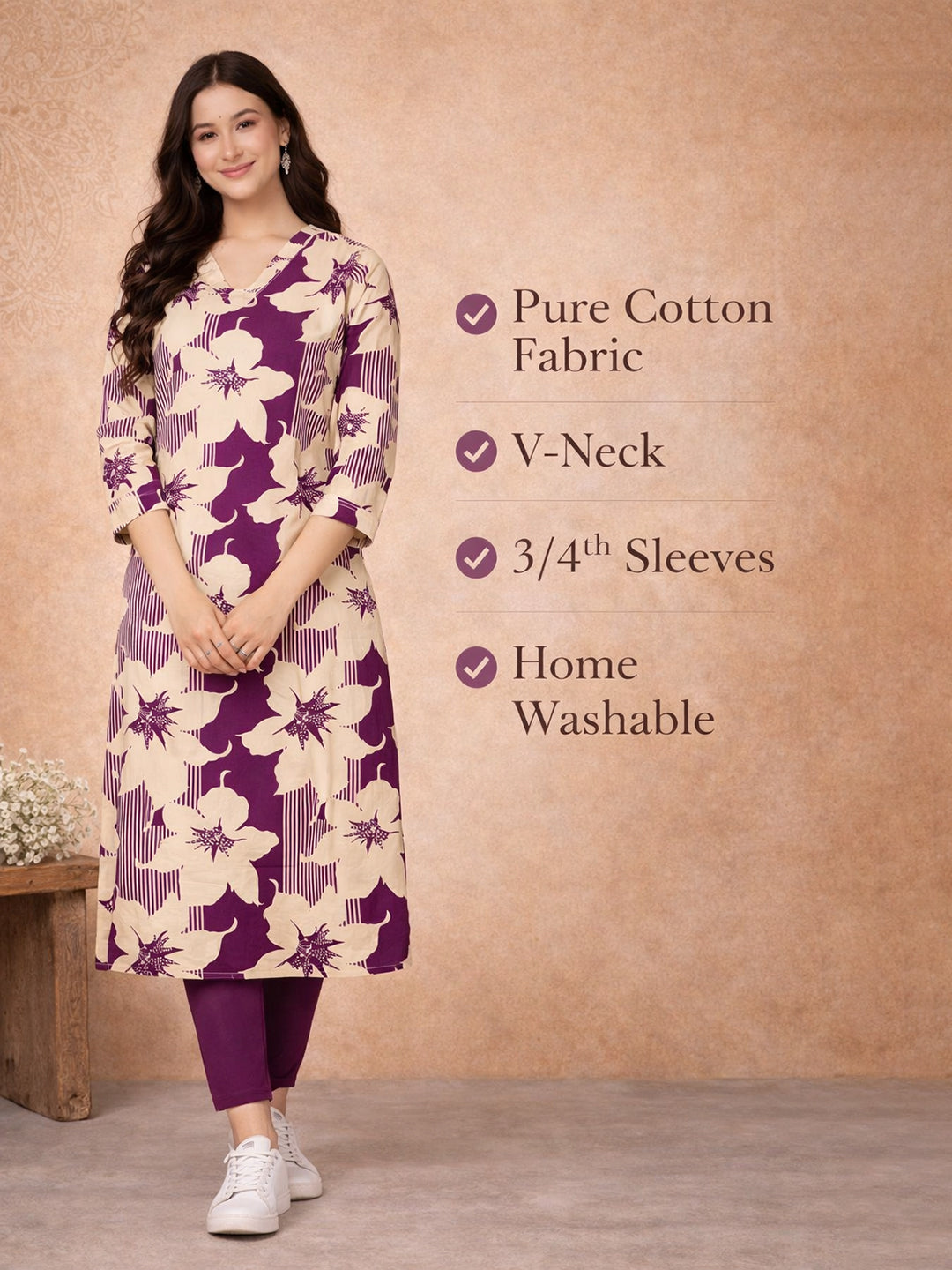Magenta Floral Printed Kurti