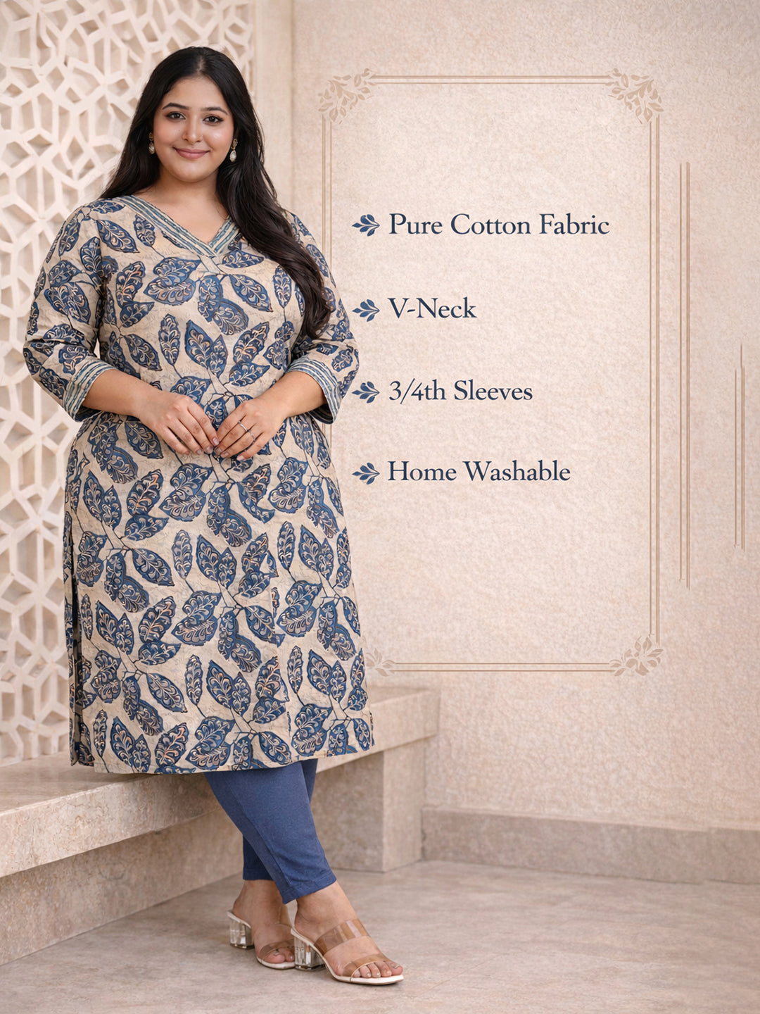 Grey Ethnic Printed Cotton Kurta