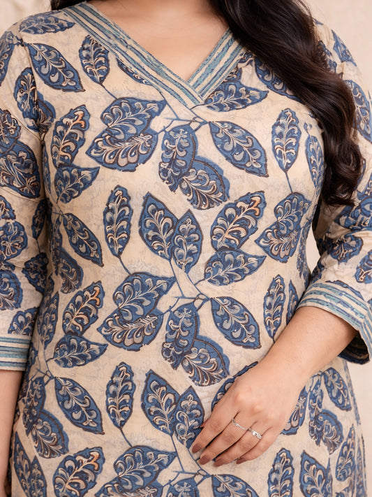 Grey Ethnic Printed Cotton Kurta