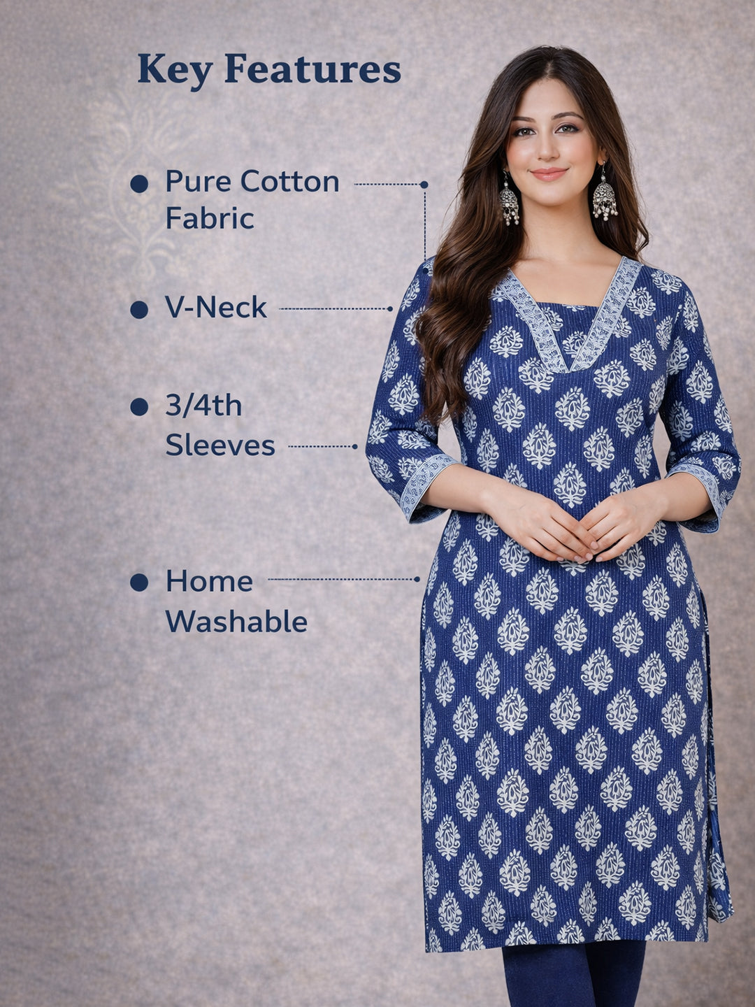 Blue Printed Cotton Kurta