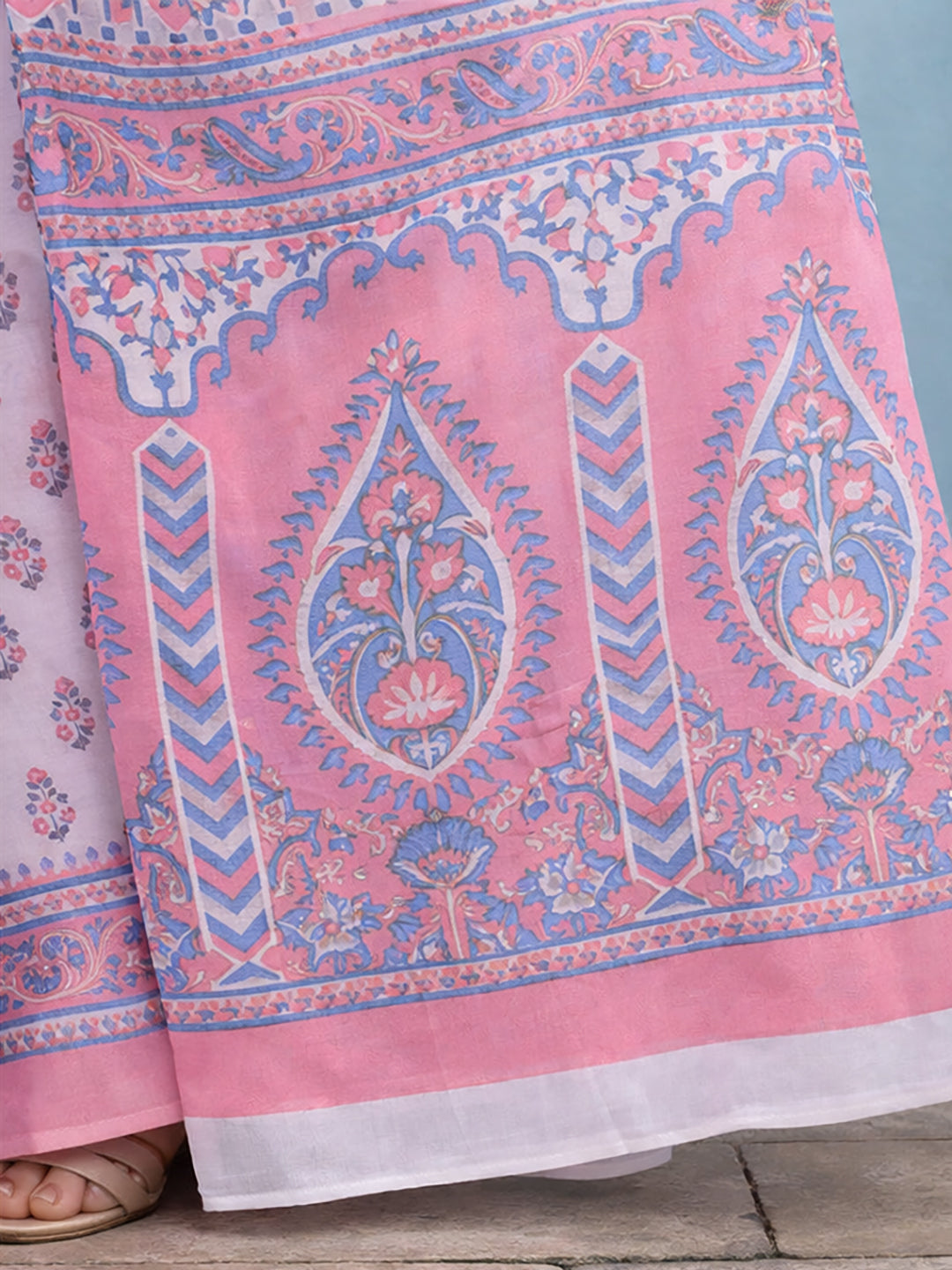 Pink Floral Print Pure Cotton Saree | No Blouse Piece
