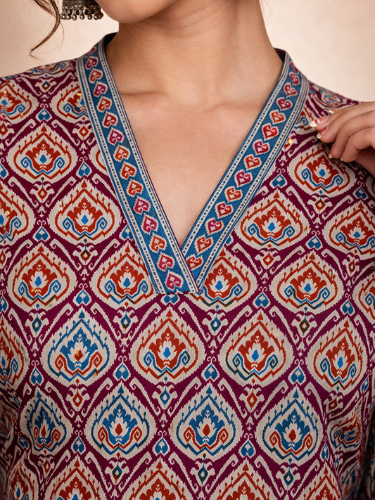 Magenta Cotton Printed Kurti for Women