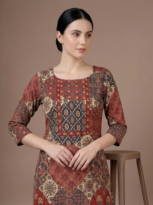 Red Cotton Printed Kurti for Women