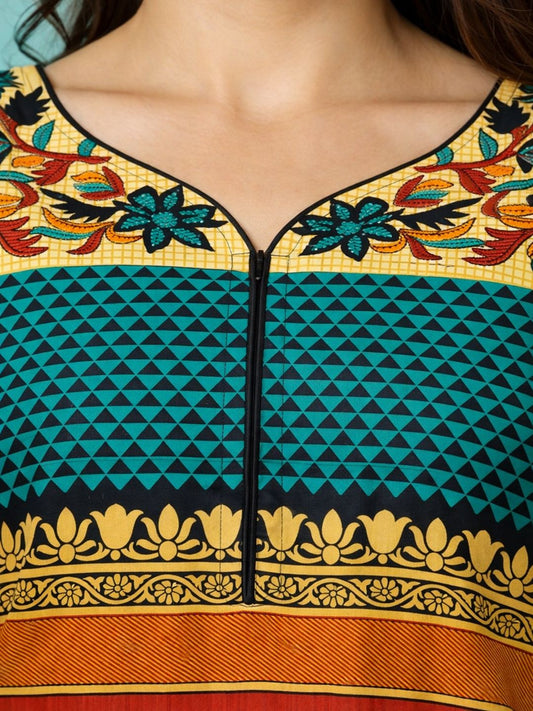 Red Block Print Cotton Kurta