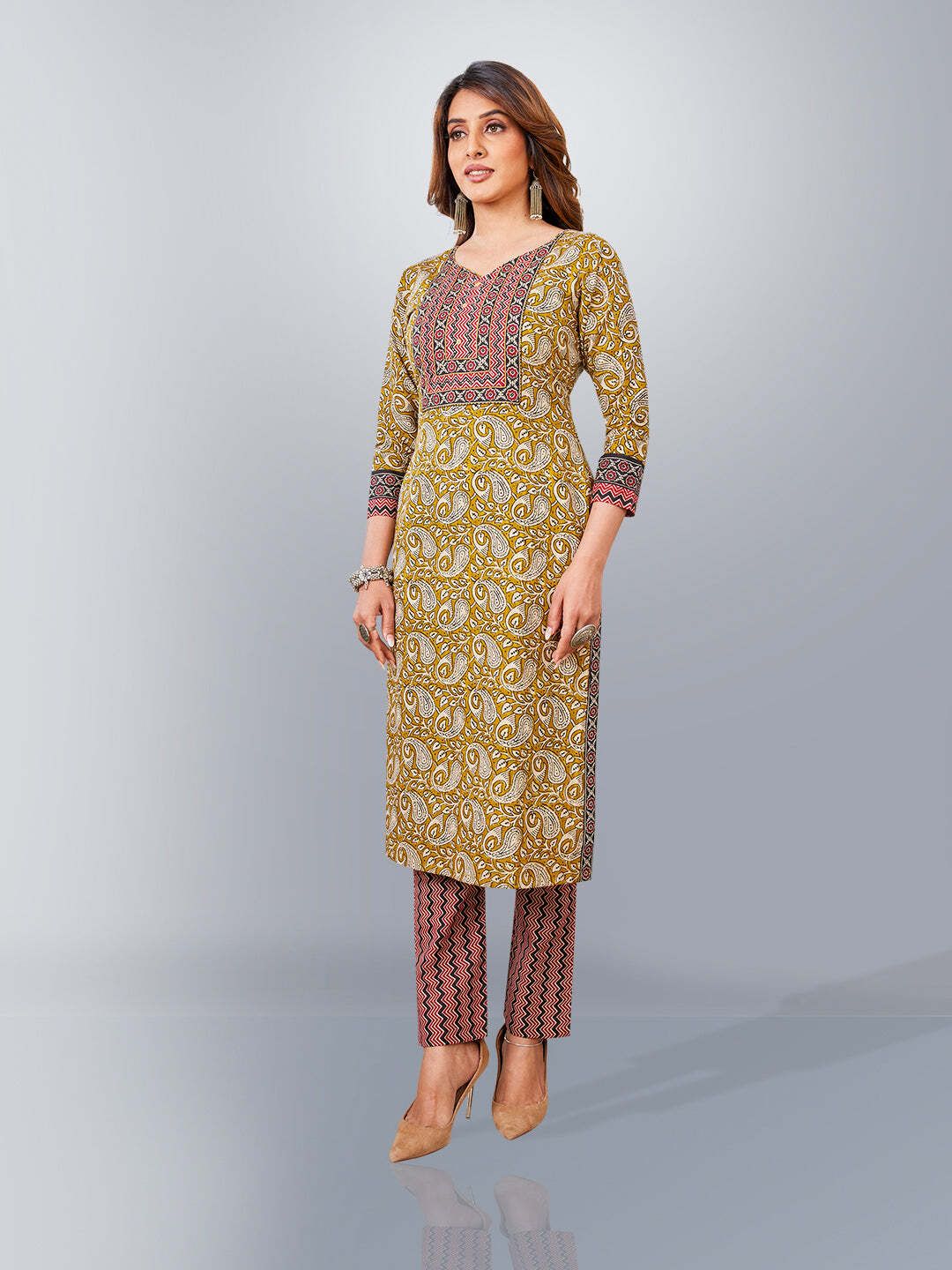 Brown Kurta, Trouser/Pant & Dupatta Set | Printed