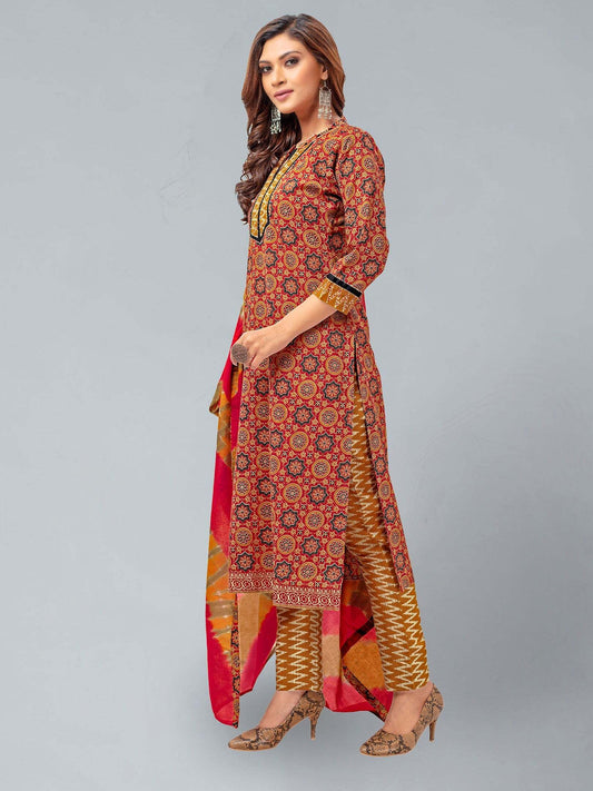 Red Kurta, Trouser/Pant & Dupatta Set | Printed
