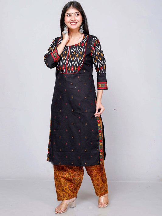 Black Kurta, Patiala & Dupatta Set | Printed