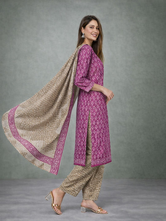 Pink Kurta, Patiala & Dupatta Set | Printed