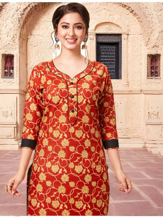 Red Kurta, Patiala & Dupatta Set | Floral Print