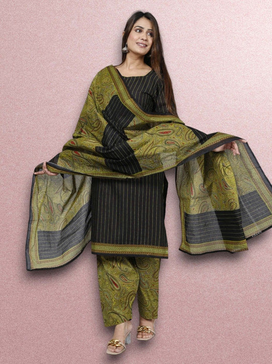 Brown Kurta, Patiala & Dupatta Set | Striped