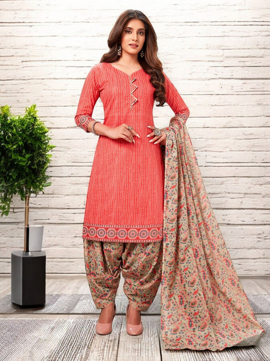 Red Kurta, Patiala & Dupatta Set | Self Design