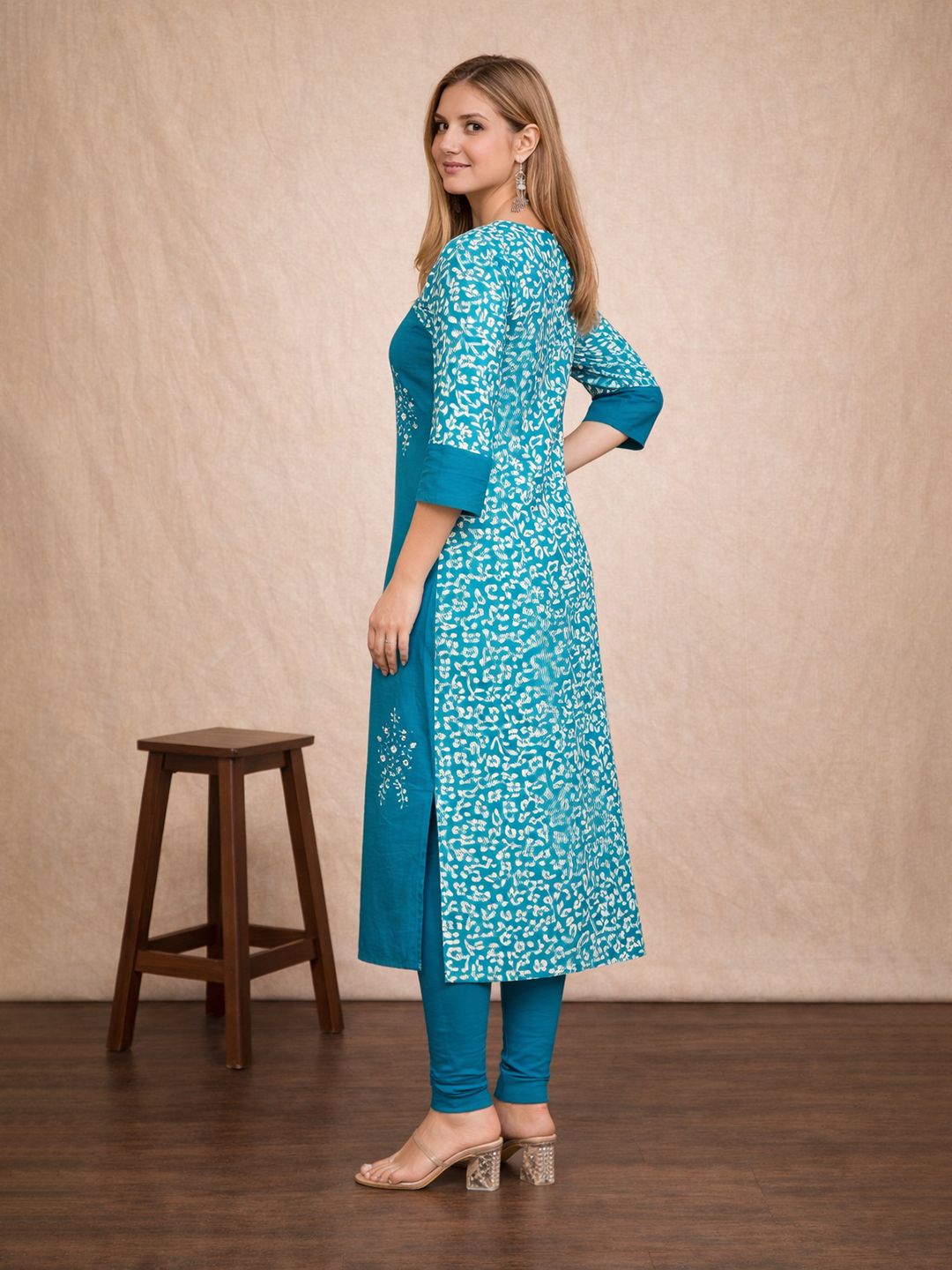 Blue Block Print Cotton Kurta