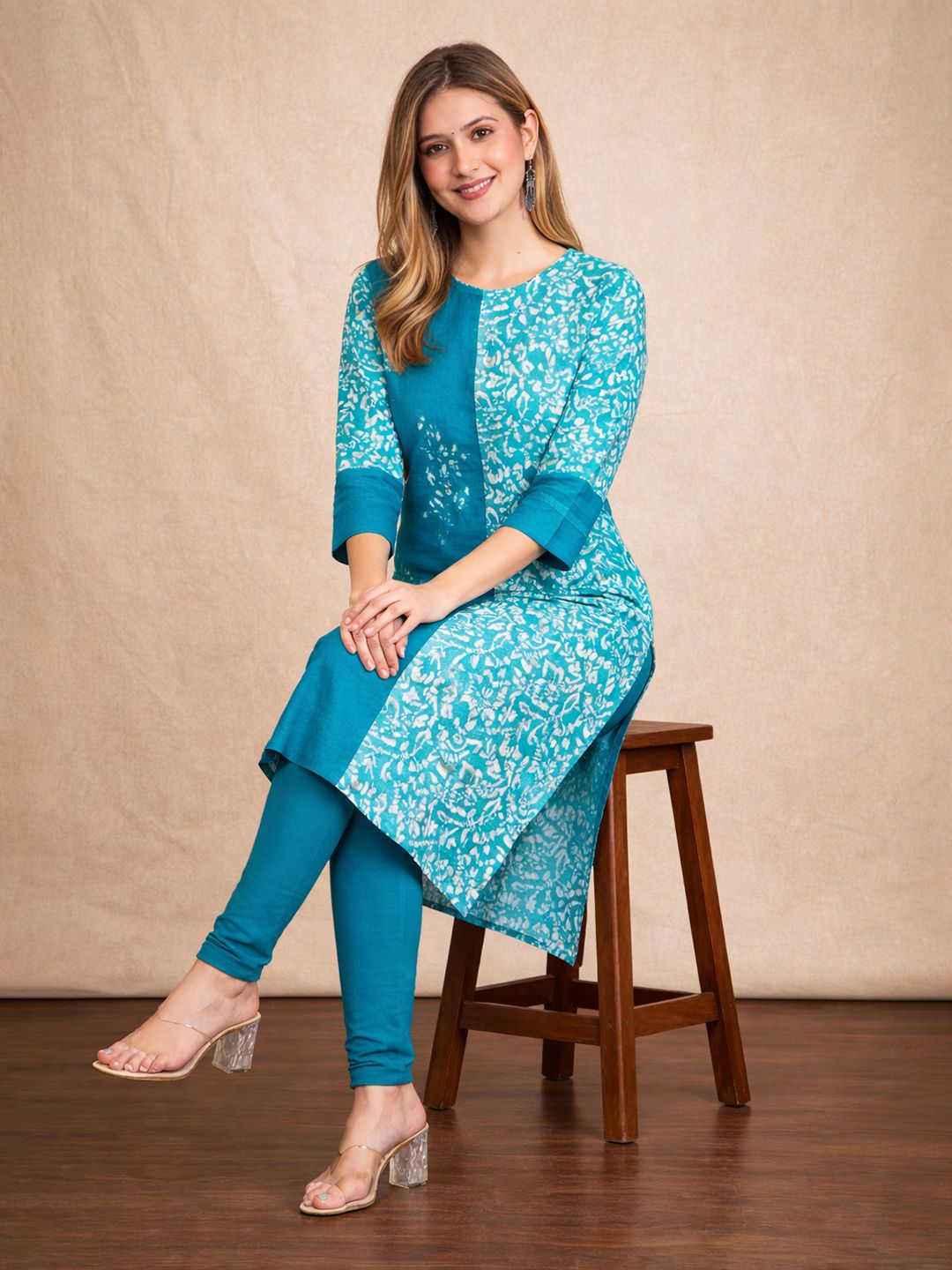 Blue Block Print Cotton Kurta