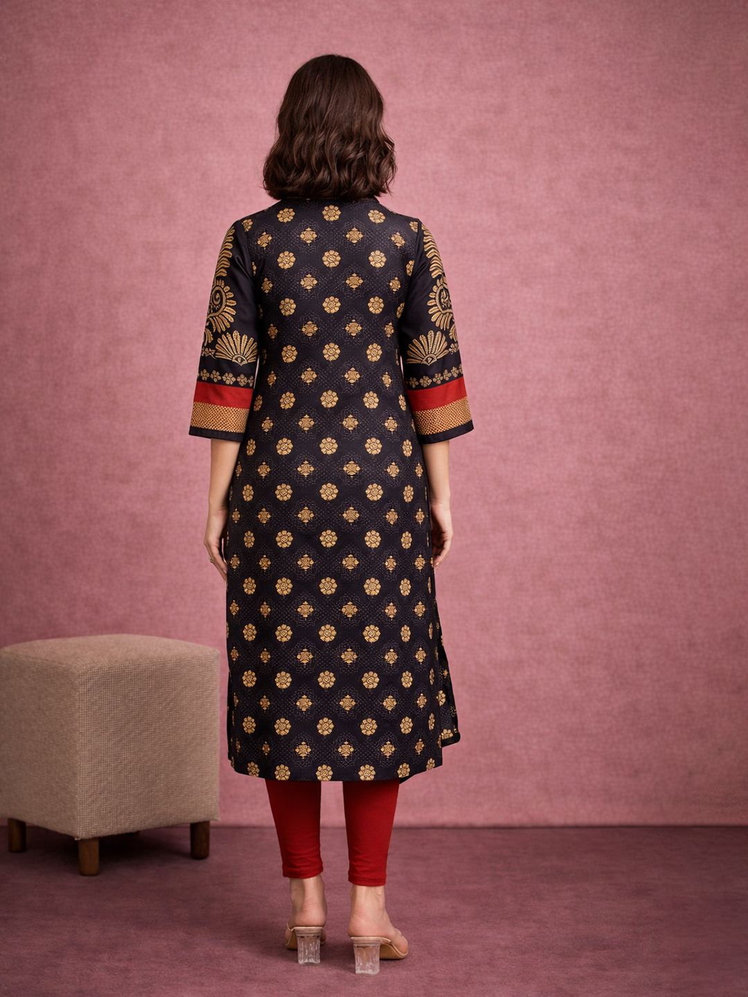 Black Block Print Cotton Kurta