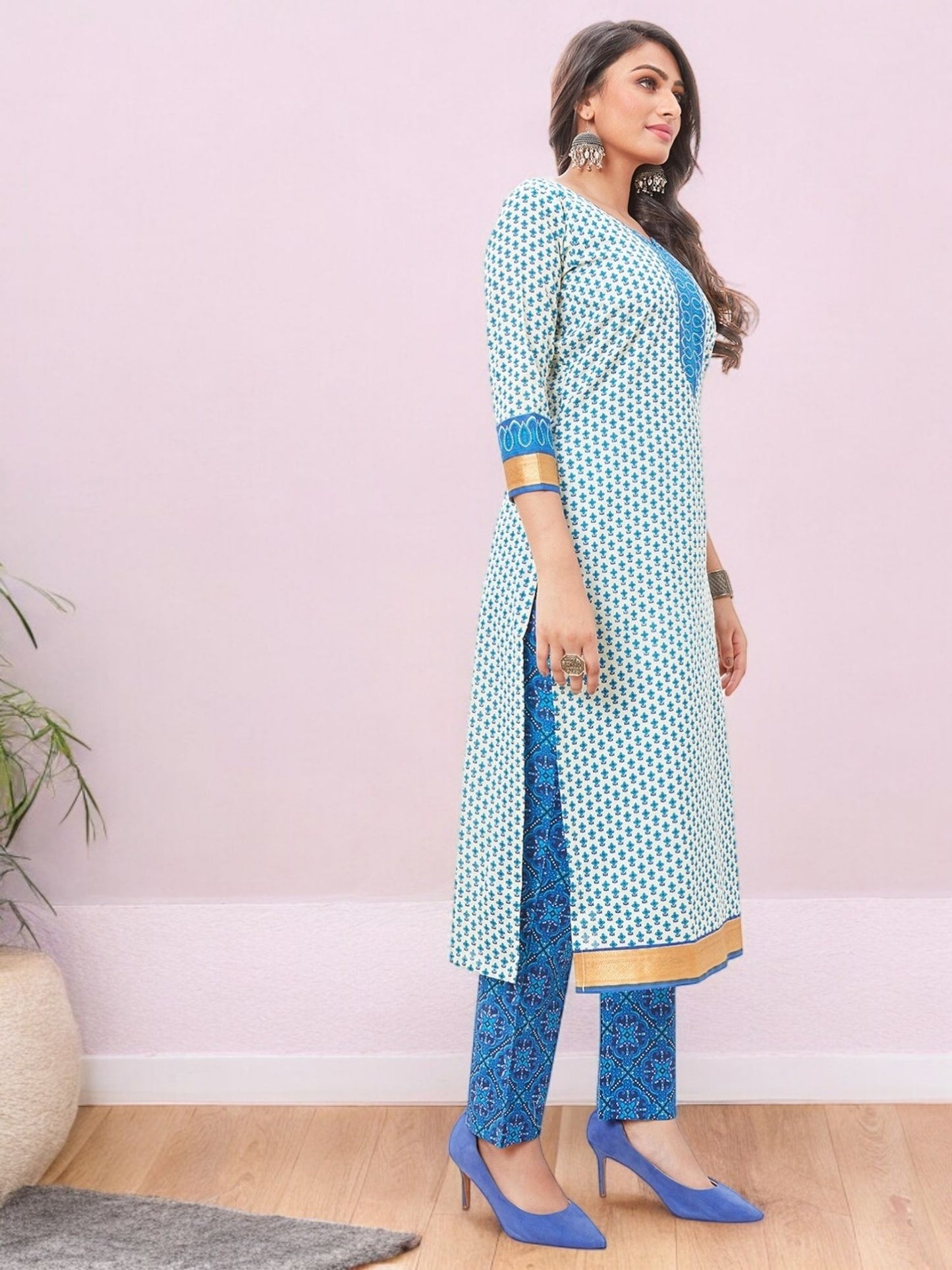White Kurta, Salwar & Dupatta Set | Printed