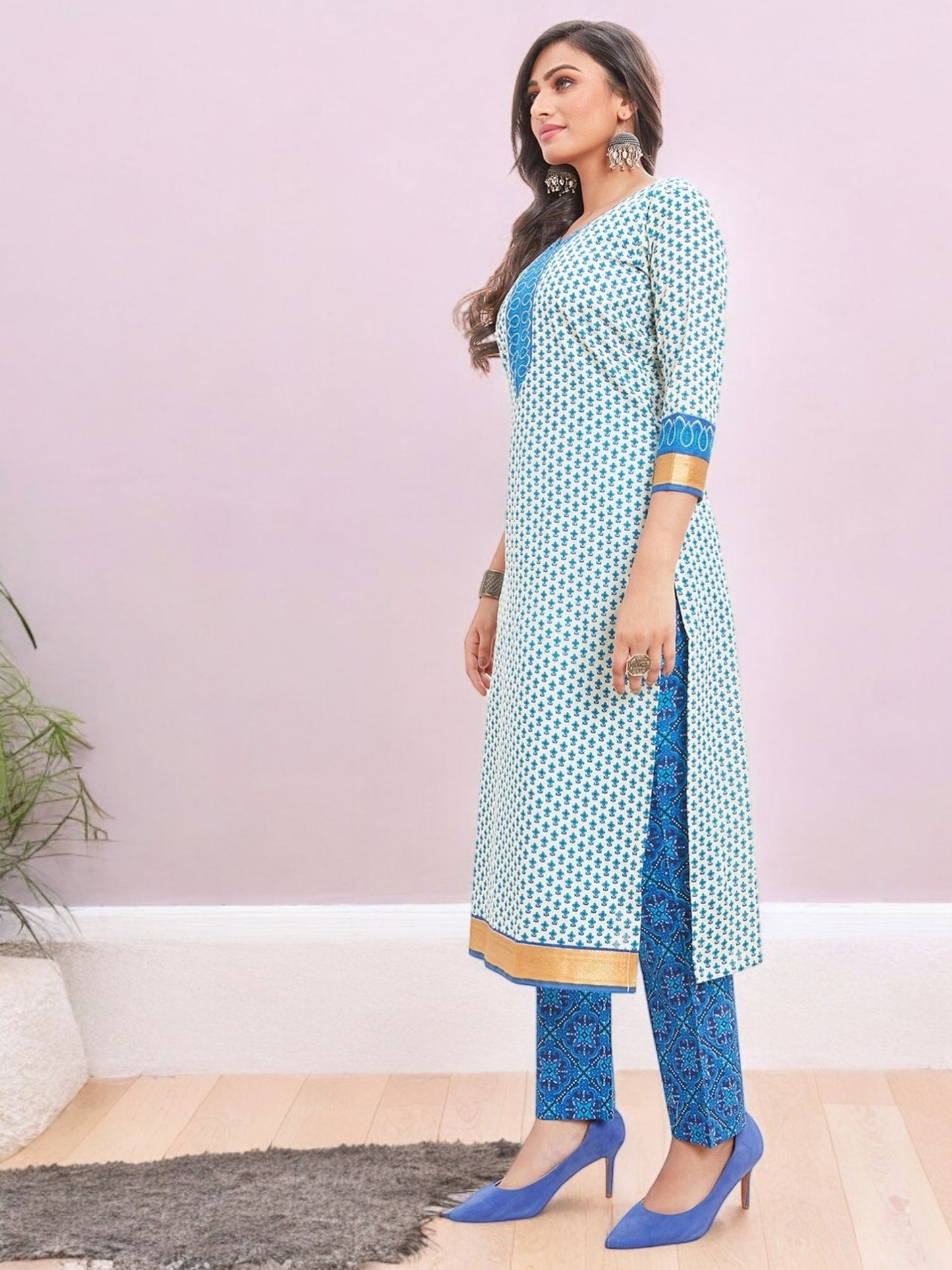 White Kurta, Salwar & Dupatta Set | Printed