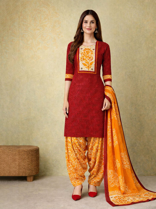 Red Kurta, Patiala & Dupatta Set | Polka Print