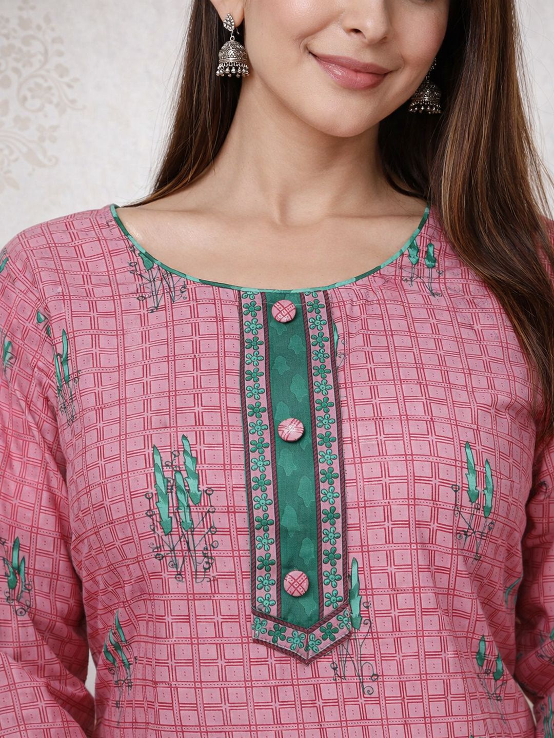 Pink Kurta, Patiala & Dupatta Set | Checkered