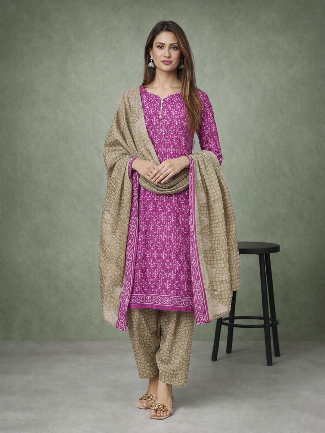 Pink Kurta, Patiala & Dupatta Set | Printed