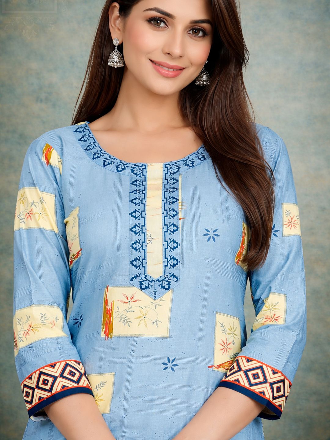 Grey Kurta, Patiala & Dupatta Set | Geometric Print