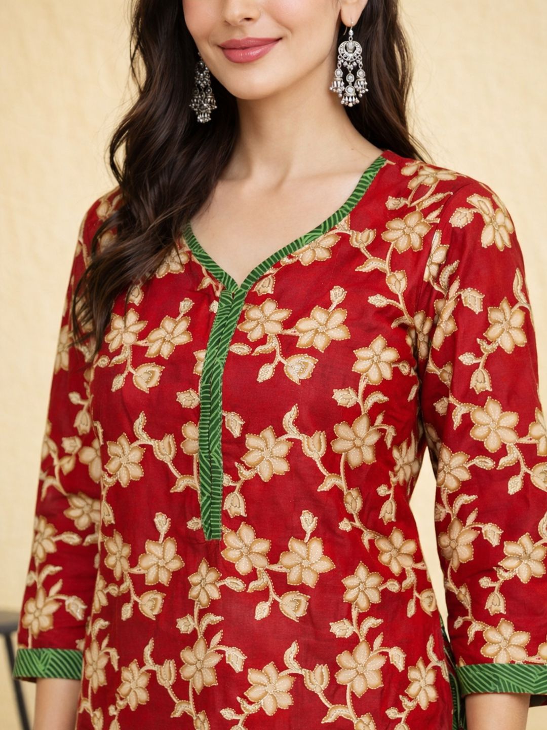 Red Kurta, Patiala & Dupatta Set | Floral Print
