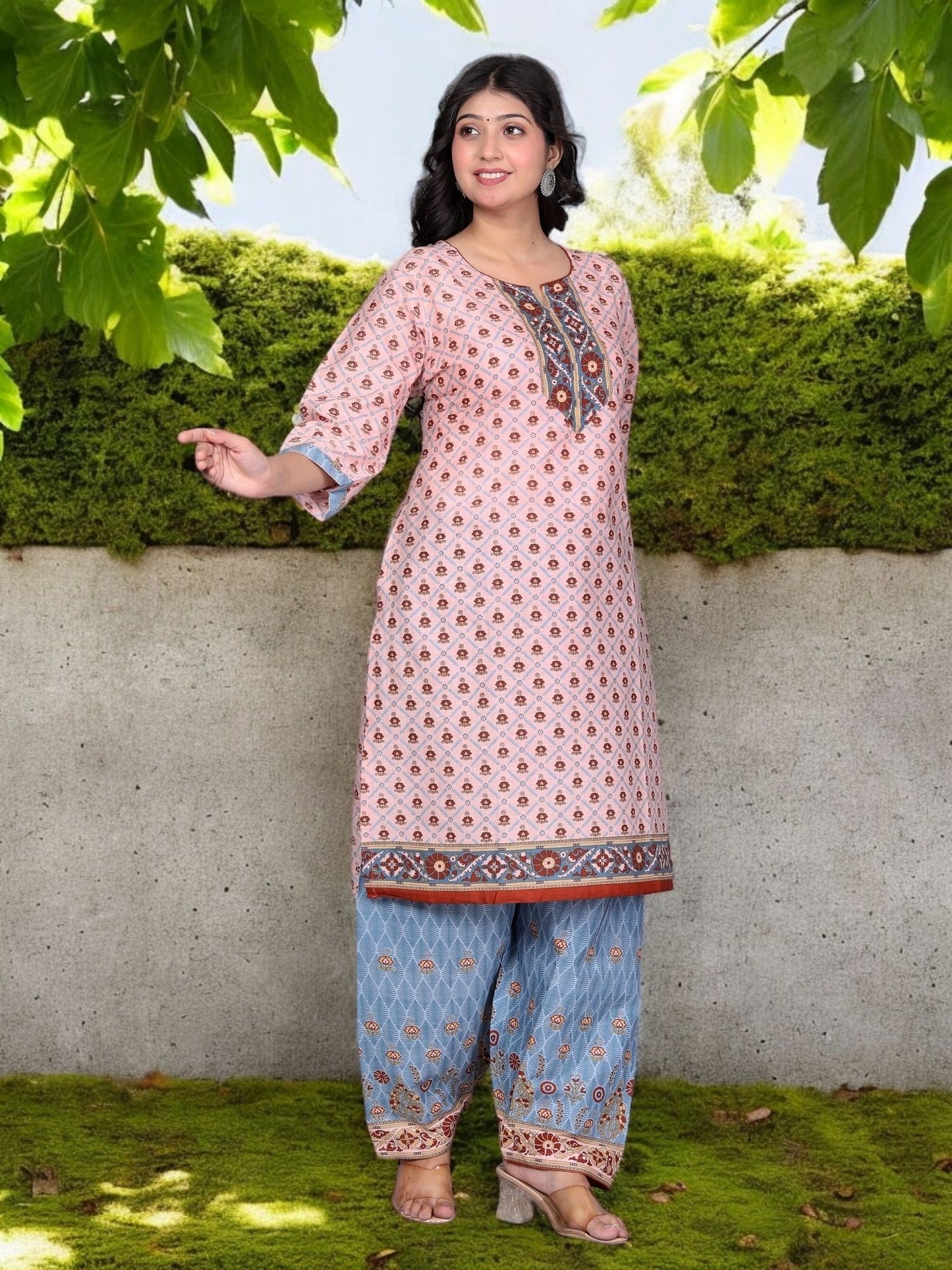 Beige Kurta, Patiala & Dupatta Set | Printed