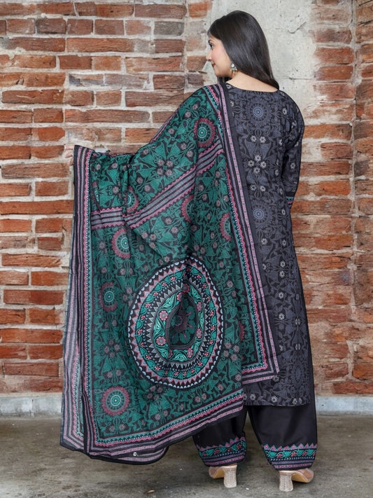 Black Kurta, Patiala & Dupatta Set | Printed