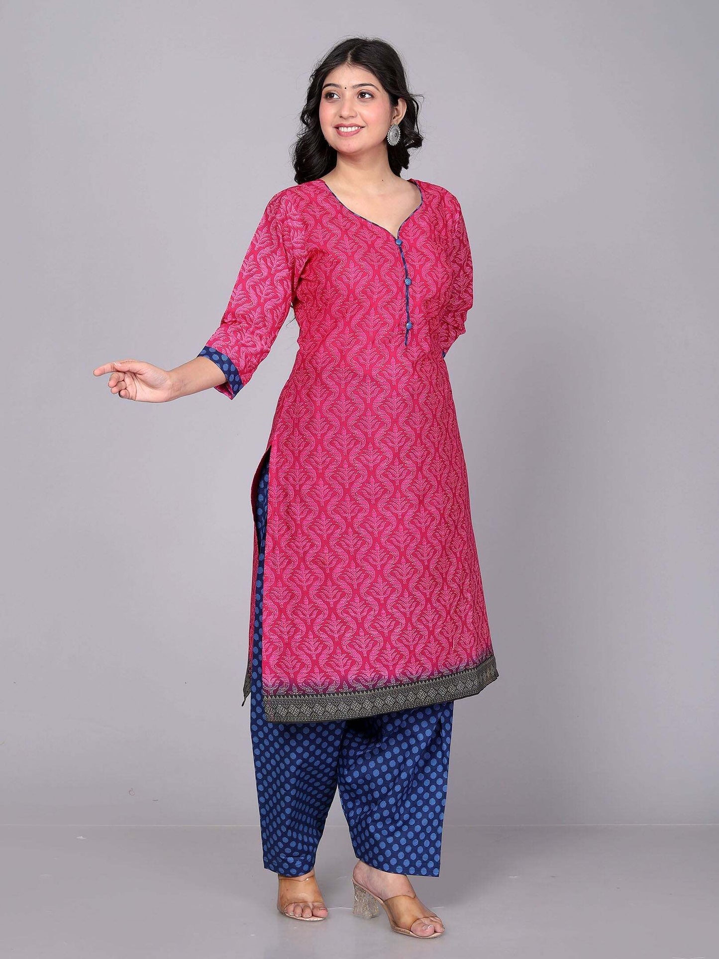 Pink Kurta, Patiala & Dupatta Set | Printed