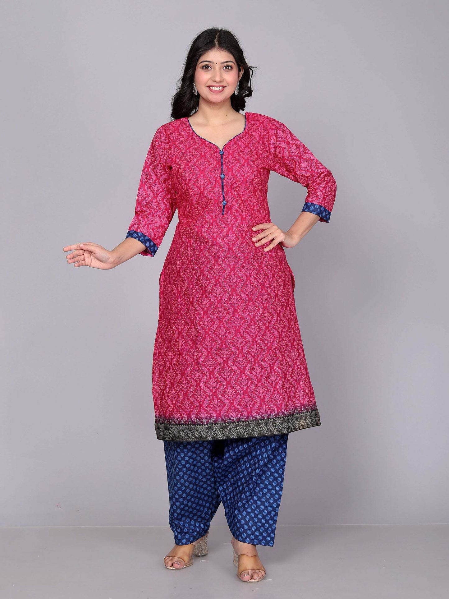 Pink Kurta, Patiala & Dupatta Set | Printed