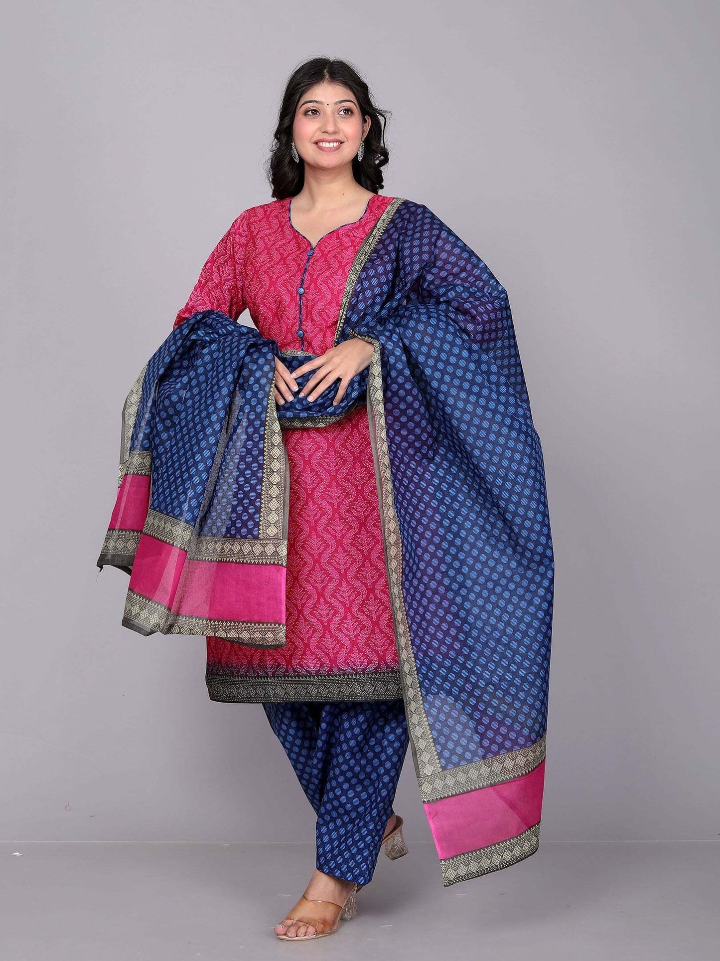 Pink Kurta, Patiala & Dupatta Set | Printed