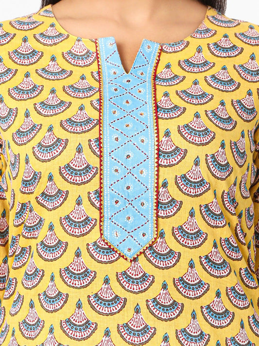 Yellow Kurta, Salwar & Dupatta Set | Printed