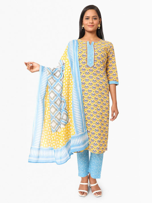 Yellow Kurta, Salwar & Dupatta Set | Printed