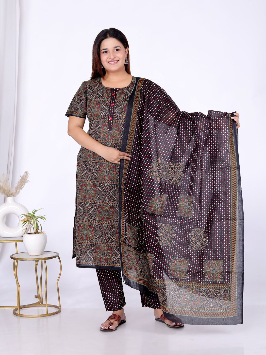 Multicolor Kurta, Trouser/Pant & Dupatta Set | Printed