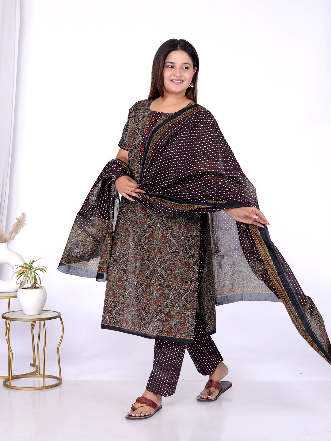 Multicolor Kurta, Trouser/Pant & Dupatta Set | Printed