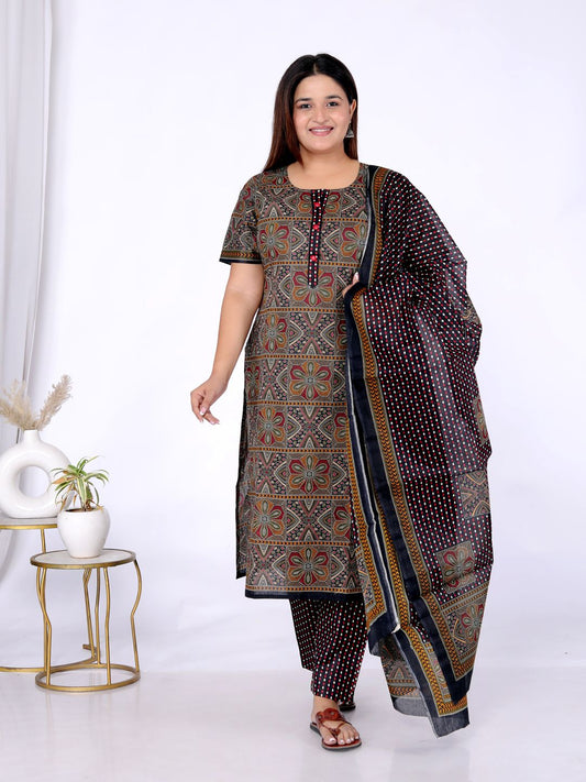 Multicolor Kurta, Trouser/Pant & Dupatta Set | Printed