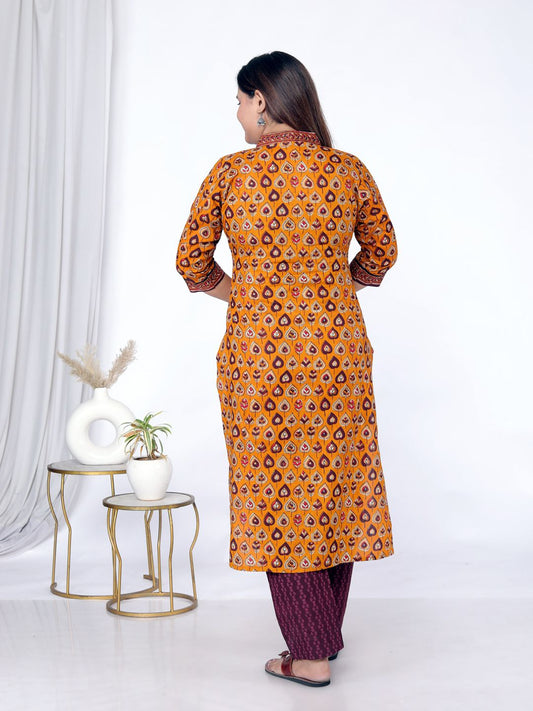 Gold Kurta, Trouser/Pant & Dupatta Set | Printed