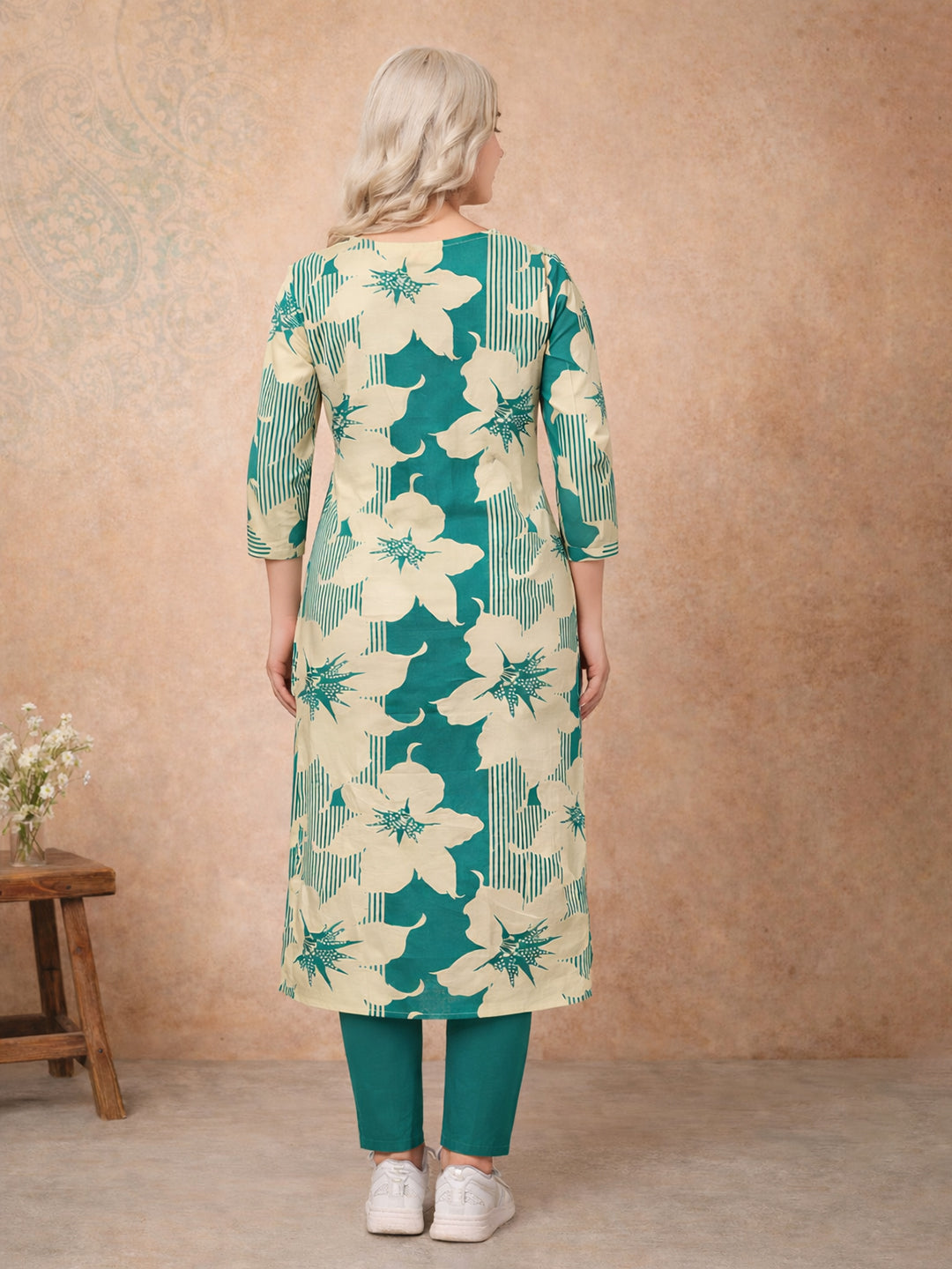 Green Leaf Printed Cotton Kurta