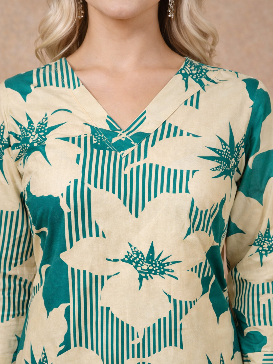 Green Leaf Printed Cotton Kurta