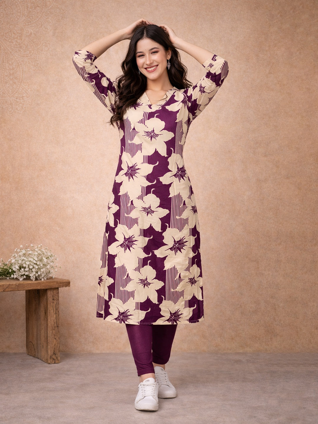 Magenta Floral Printed Kurti