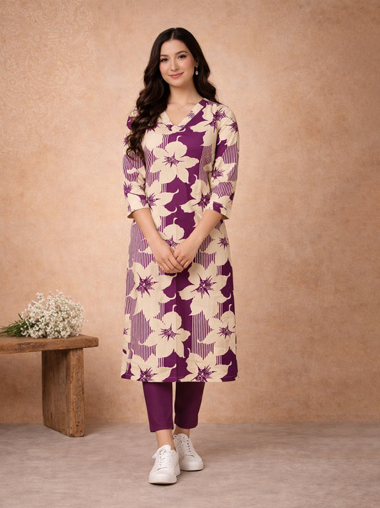 Magenta Floral Printed Kurti
