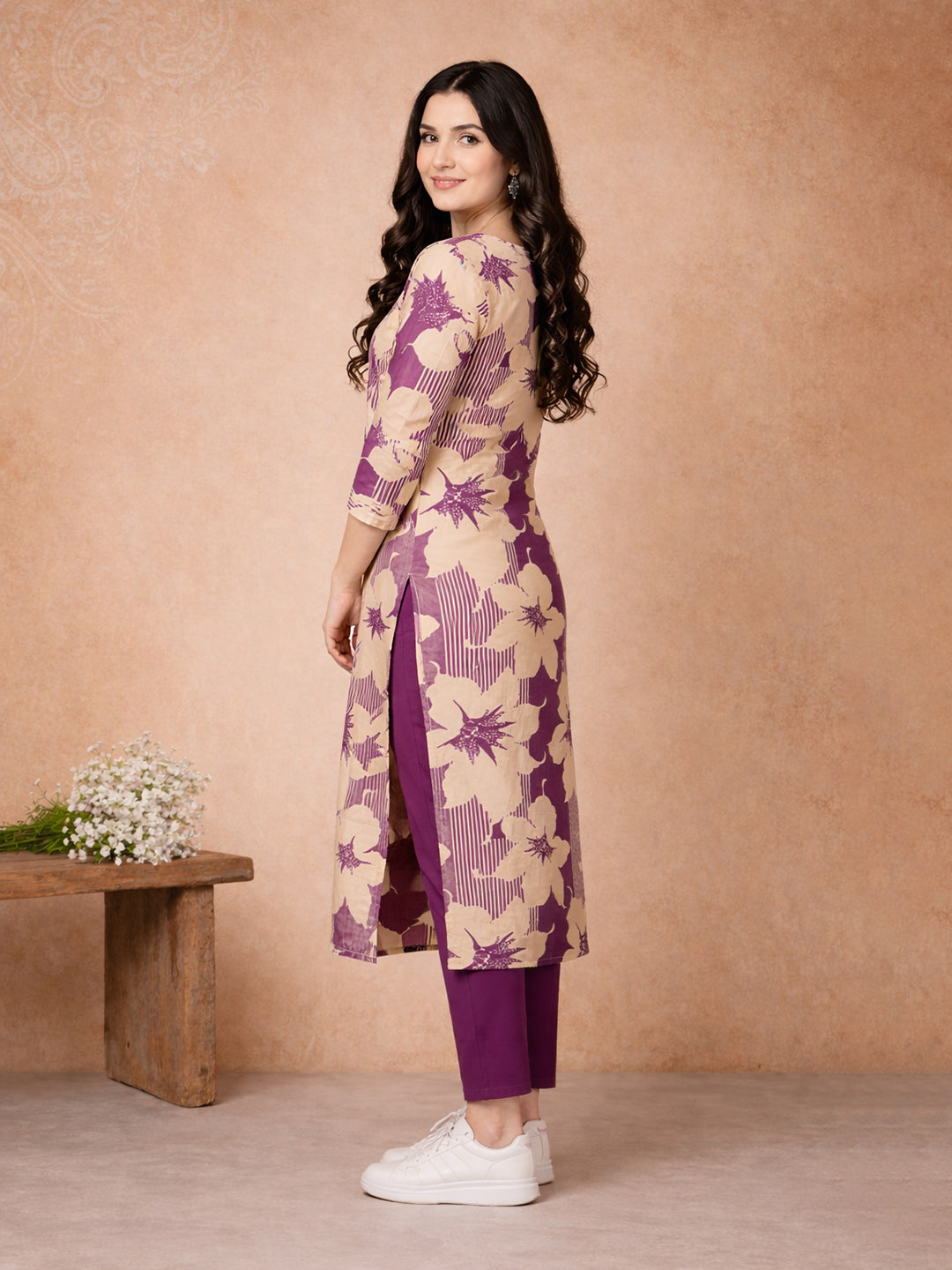 Magenta Floral Printed Kurti