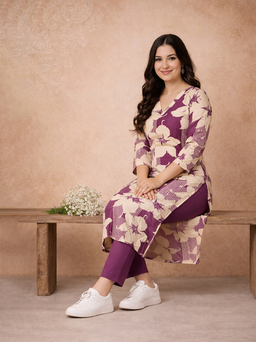 Magenta Floral Printed Kurti