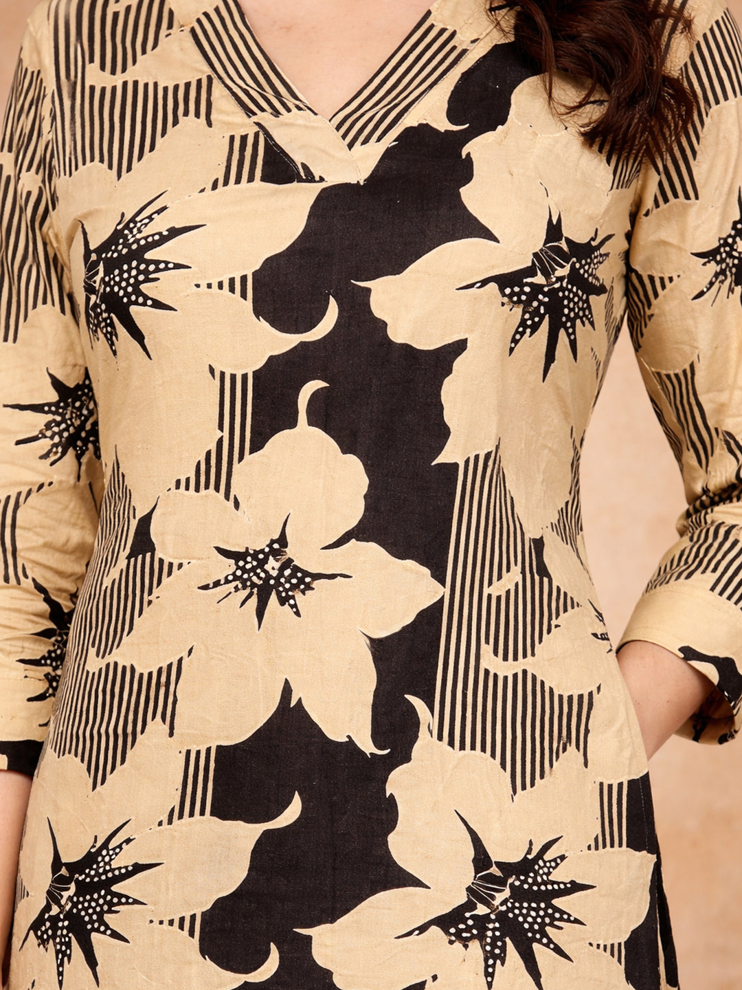 Black Floral Printed Cotton Kurta