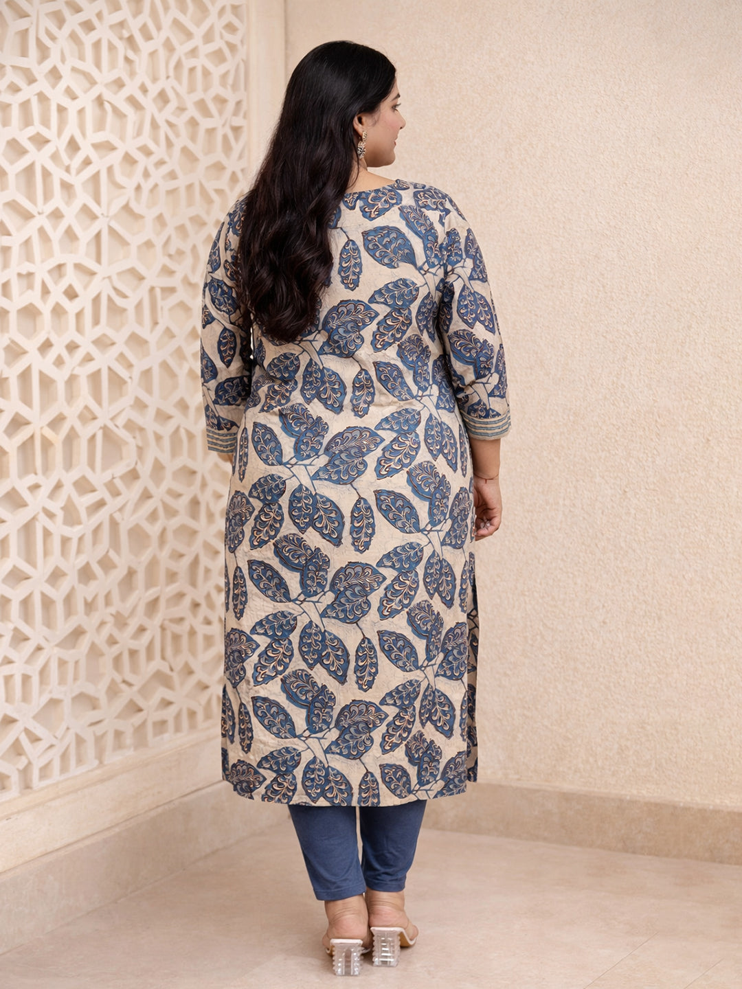 Grey Ethnic Printed Cotton Kurta