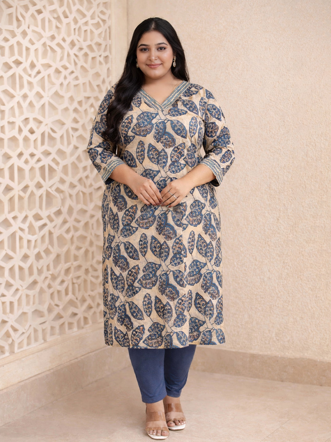 Jevi Prints Grey Ethnic Printed Cotton Kurta