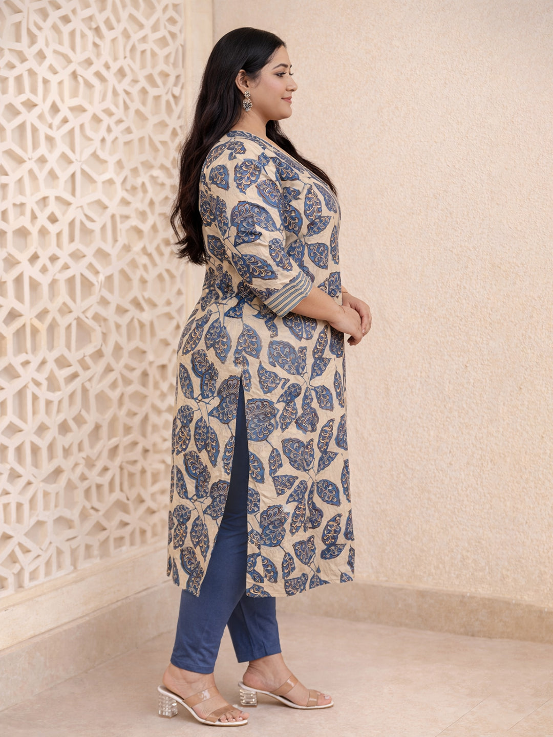 Grey Ethnic Printed Cotton Kurta