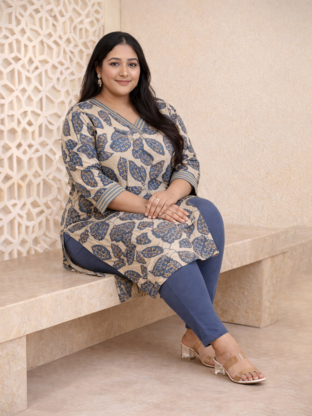 Grey Ethnic Printed Cotton Kurta